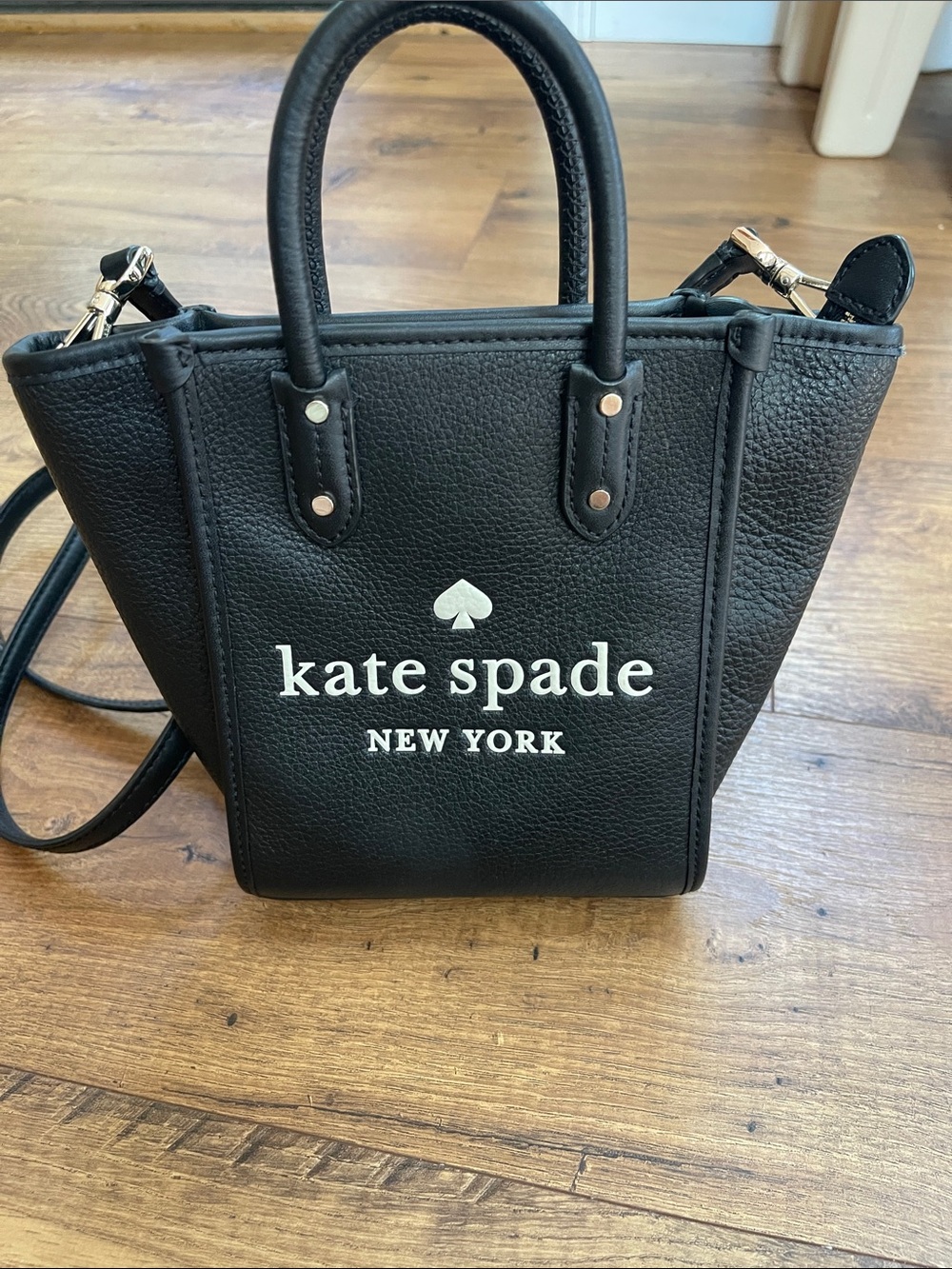 kate spade black leather logo mini tote